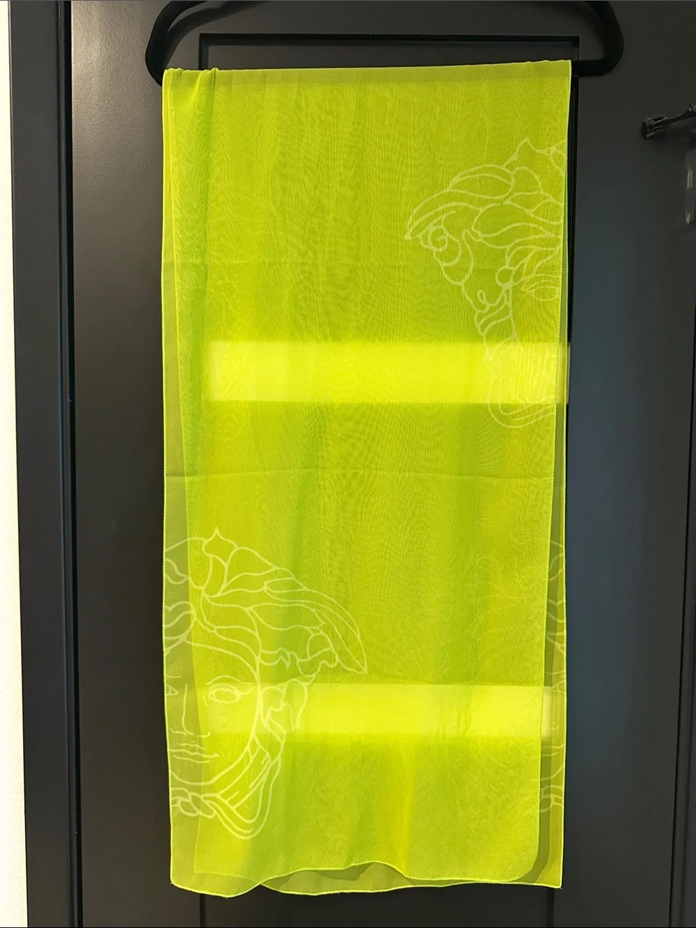 Versace Neon Lime Sheer Silk Scarf with Medusa Motif